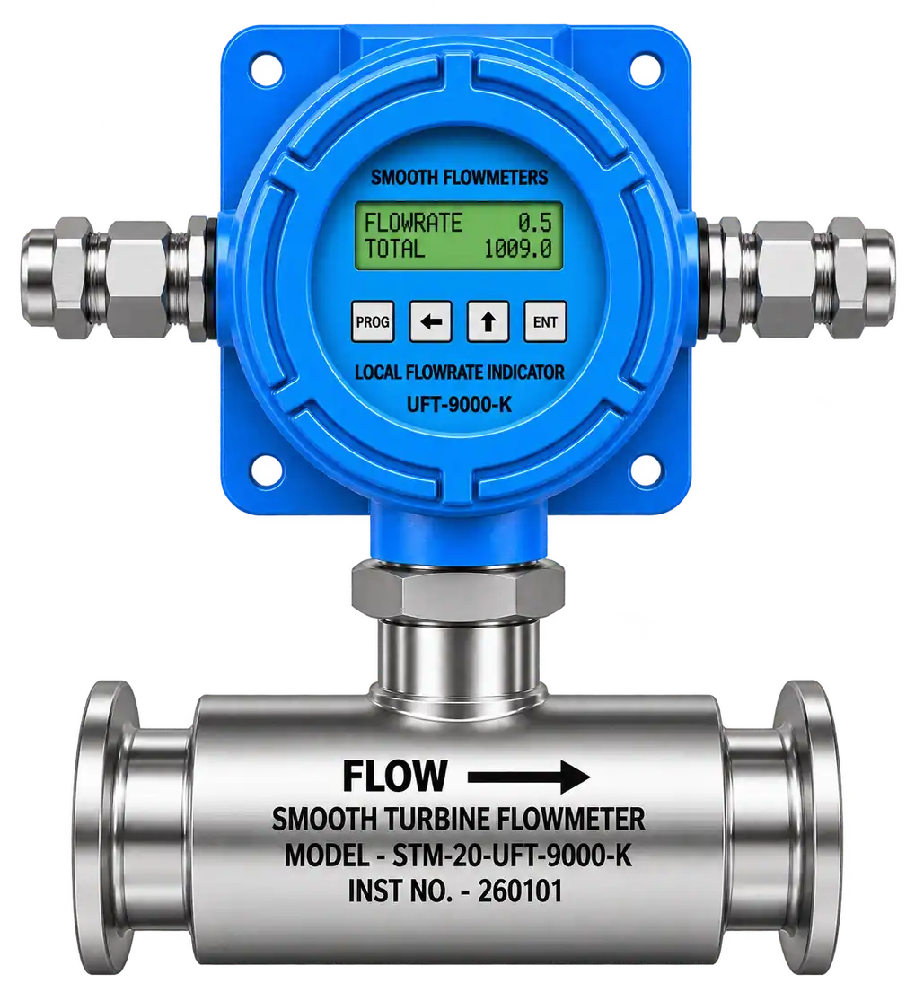 TCF Series Turbine Flowmeter with Meter Mounted Battery-Operated Flow Indicator
